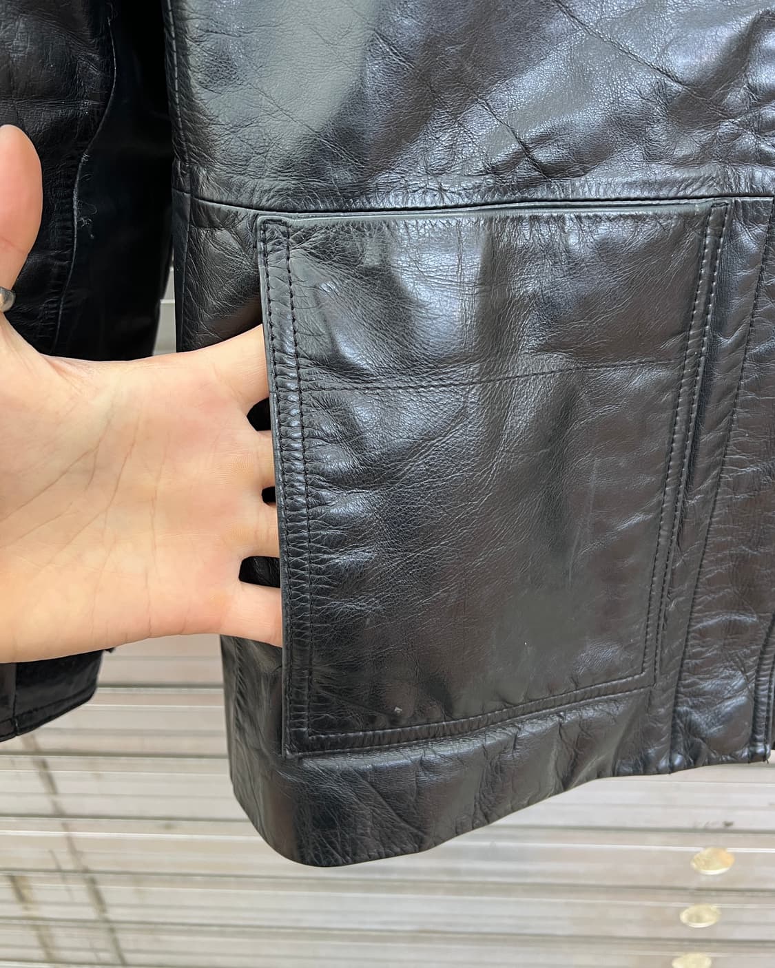 [L] 90s 아르마니 익스체인지 레더 카코트 상품이미지4