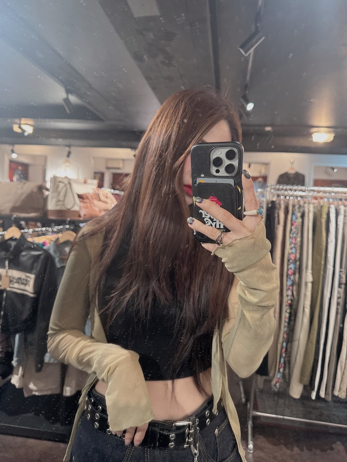 일본빈티지 시스루 나염 디테일 슬림 가디건 볼레로 상품이미지4