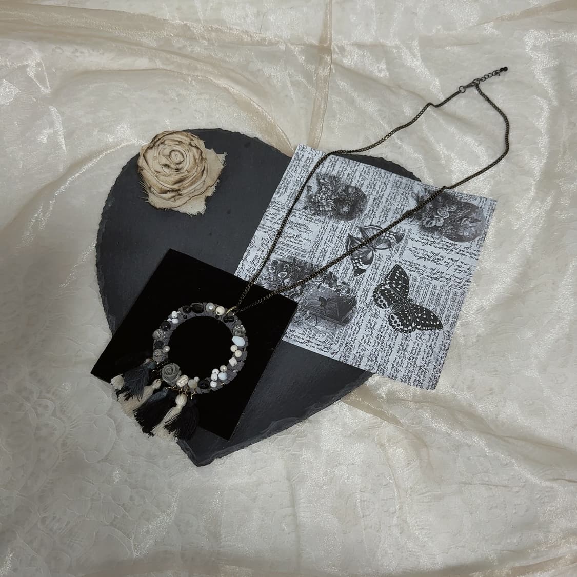 빈티지 백송석 오리엔탈 장미 태슬 목걸이 상품이미지2