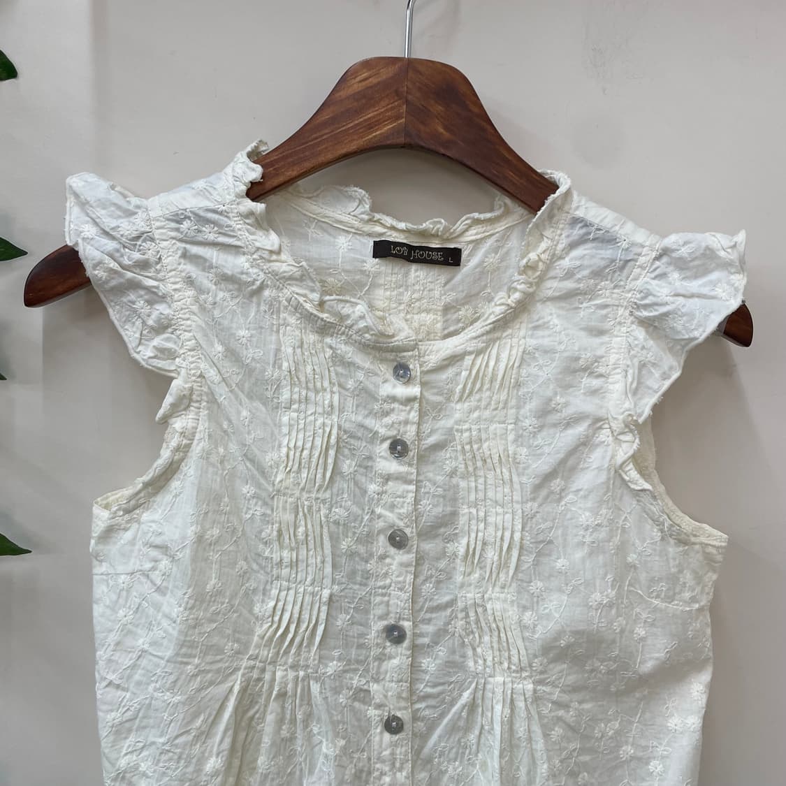 여리 페어리 모리 아이보리 화이트 코튼 자수 슬리브리스 블라우스 상품이미지2