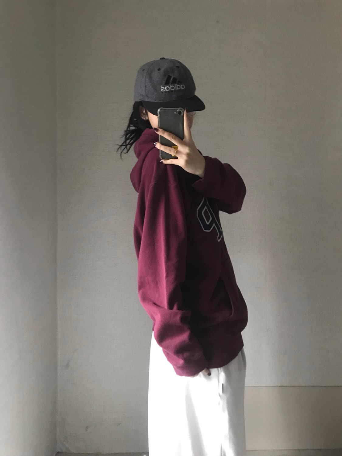 갭 버건디 오버핏 후드티 상품이미지5