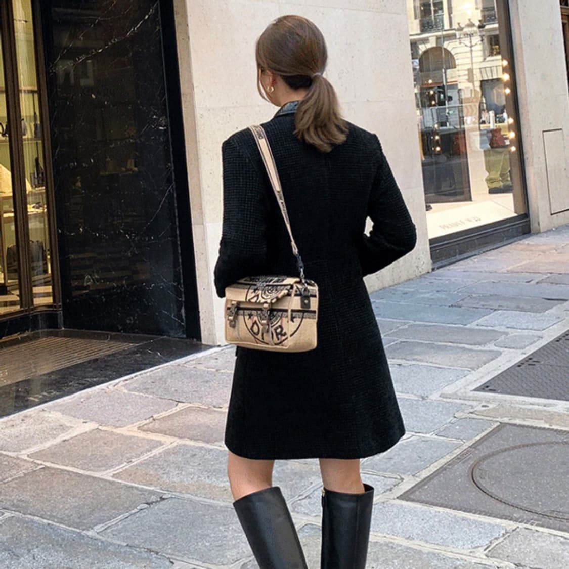 니쁜스(NIBBUNS) 벨벳트위드 레더배색 원피스 55-66 새상품 상품이미지3