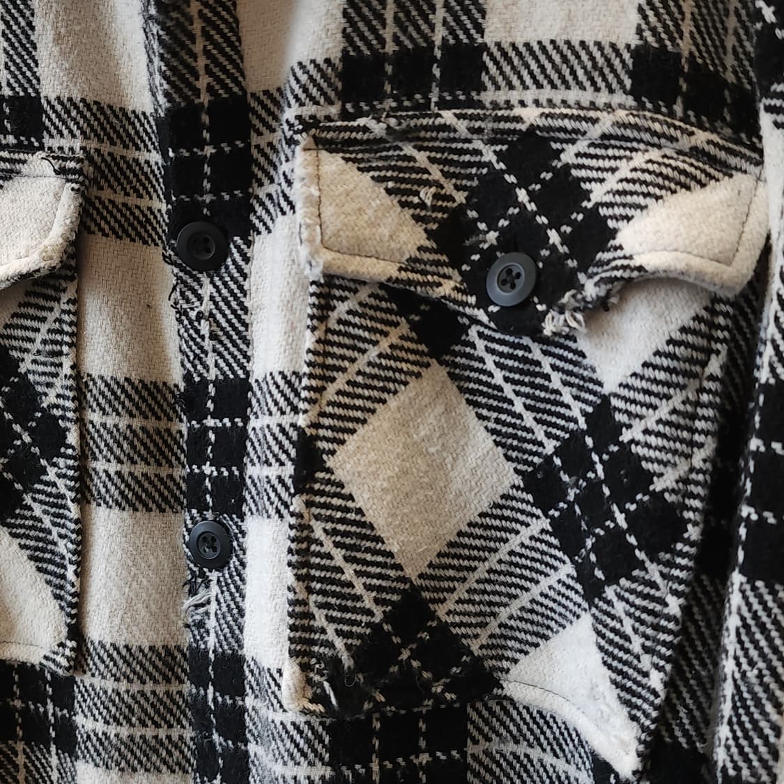 90s 빈티지 체크셔츠 헤비 플란넬 워크셔츠 데미지 블랙앤화이트 xl 상품이미지7