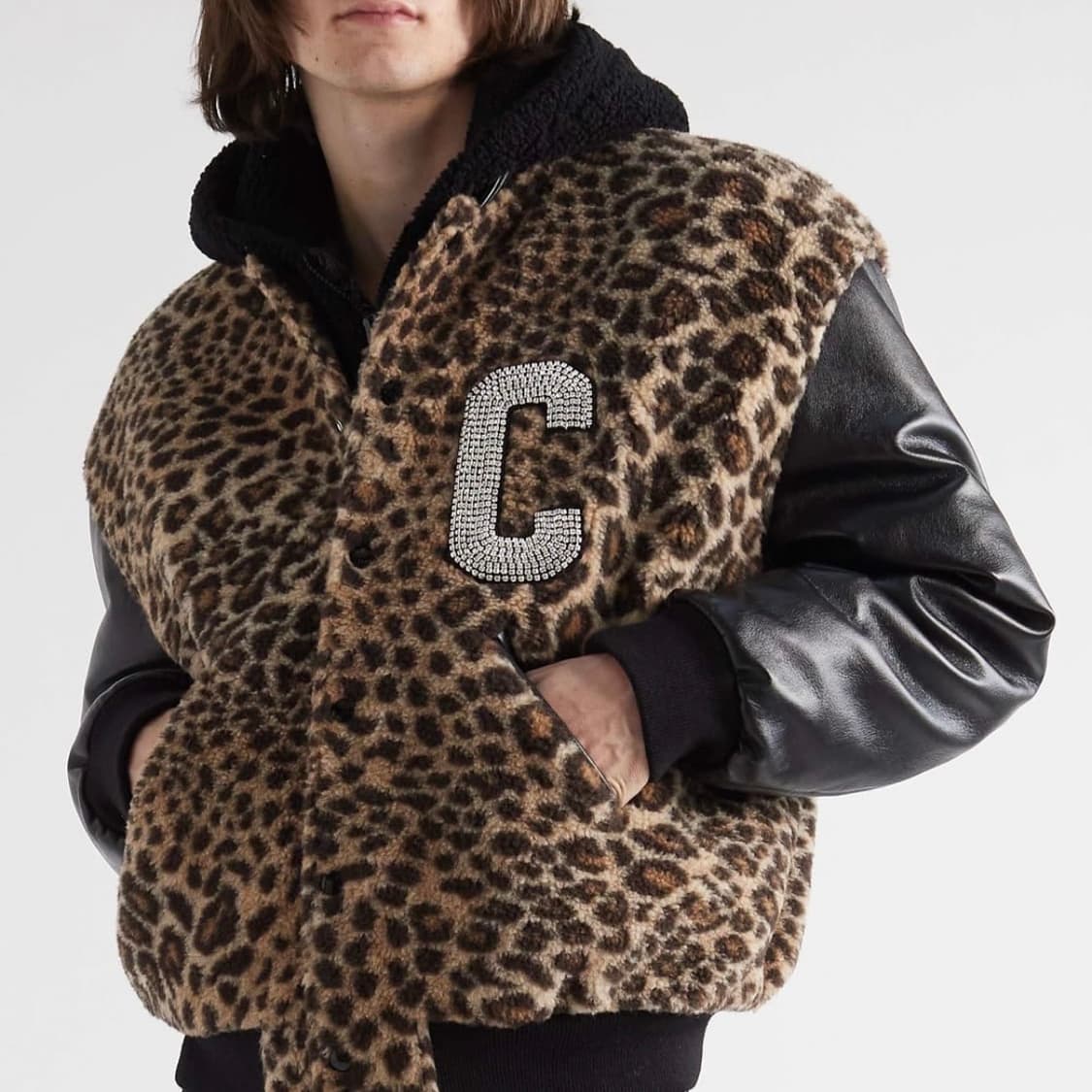 [S+급/52] 셀린느 레오파드 양 가죽 테디 바시티 자켓 블랙 상품이미지9