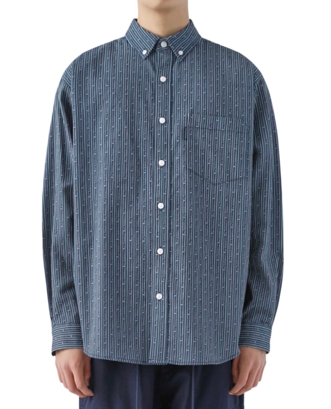 디스이즈네버댓 Logo Stripe Shirt Navy/Grey 상품이미지3