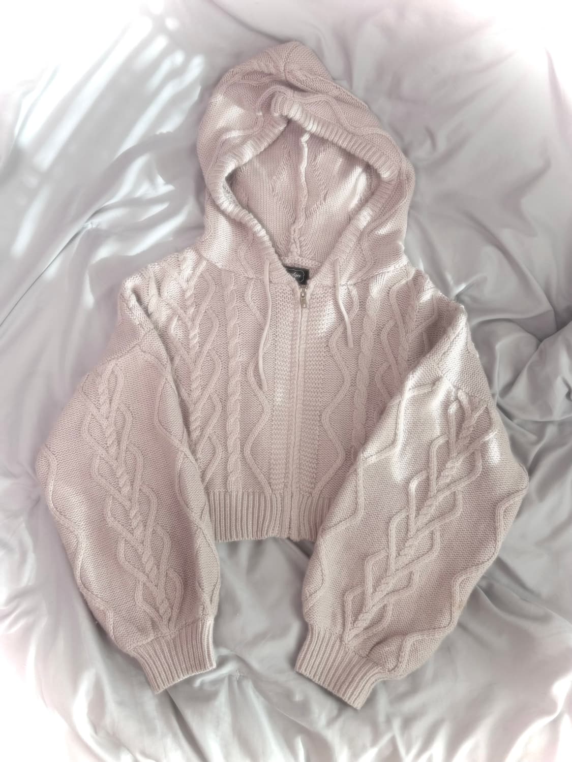 빈티지 요거트핑크 크롭 하트짜임 니트 후드집업 모리걸 하구미 샵페어리 상품이미지2