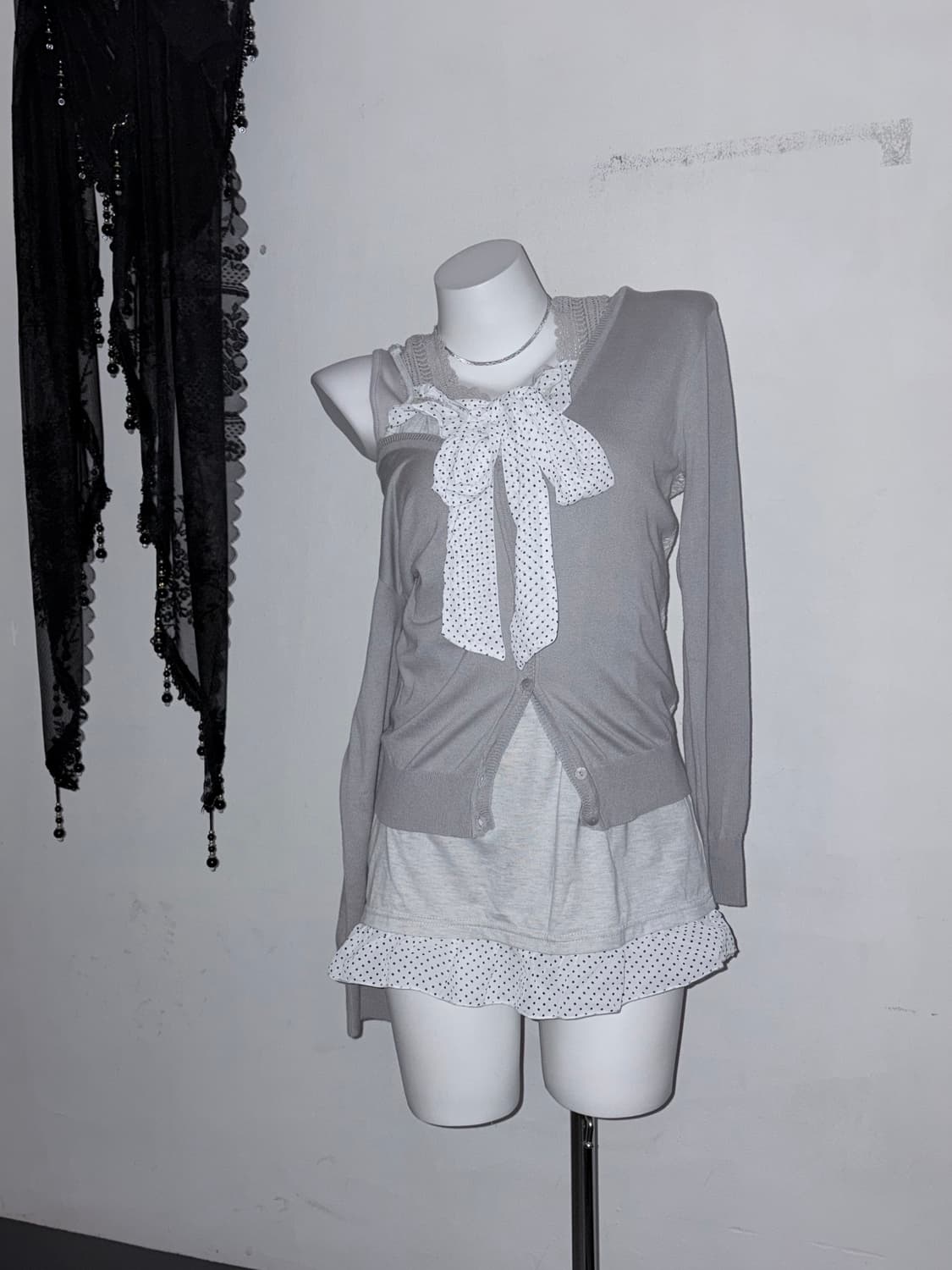 뮤트그레이 공겜여주 3피스 세트 땡땡이, 리본, 원피스 상품이미지1