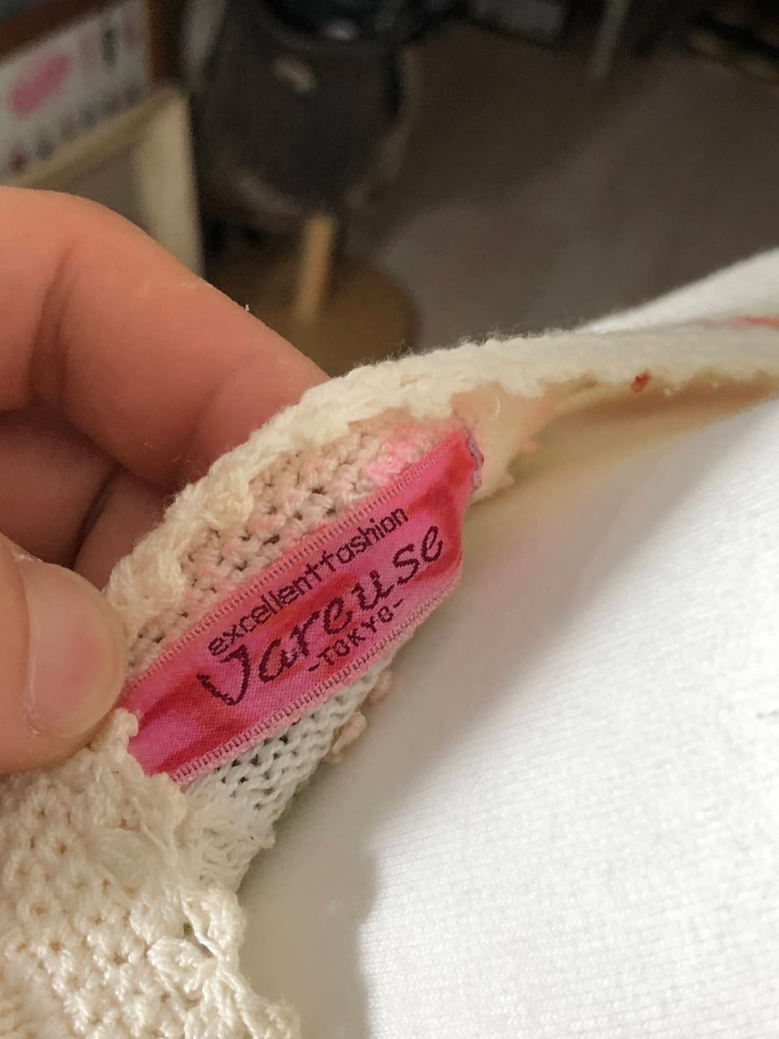 일본 빈티지 자수 플라워 패턴 반팔 니트 아이보리 모리걸 티셔츠 상품이미지3