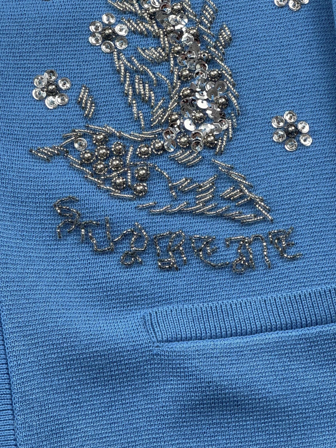 슈프림 비디드 아플리케 가디건 블루 상품이미지4