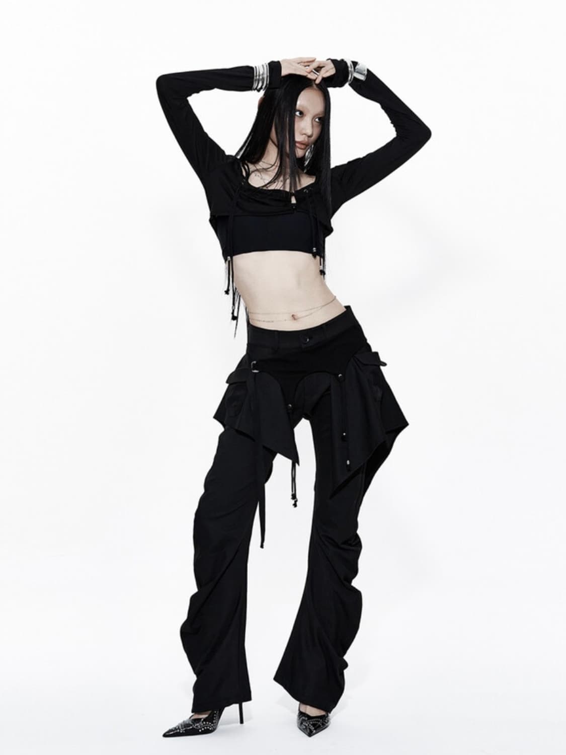 (택포) 카시코 레이어드 스트랩 팬츠 블랙 상품이미지3