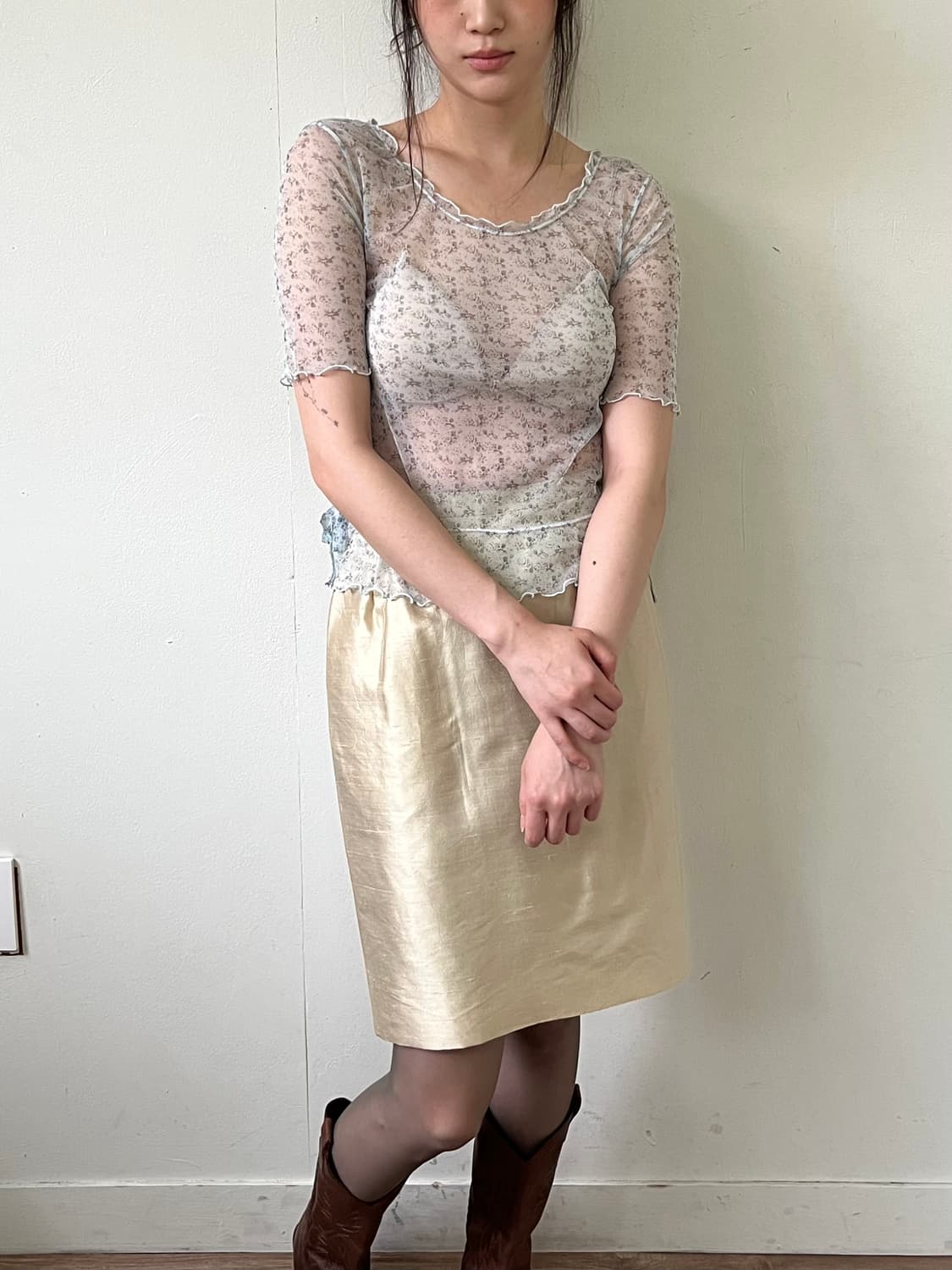 Link Beans 시스루 플라워 탑 상품이미지5