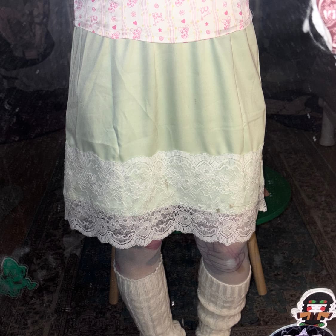 satin lace mint midi skirt 상품이미지1