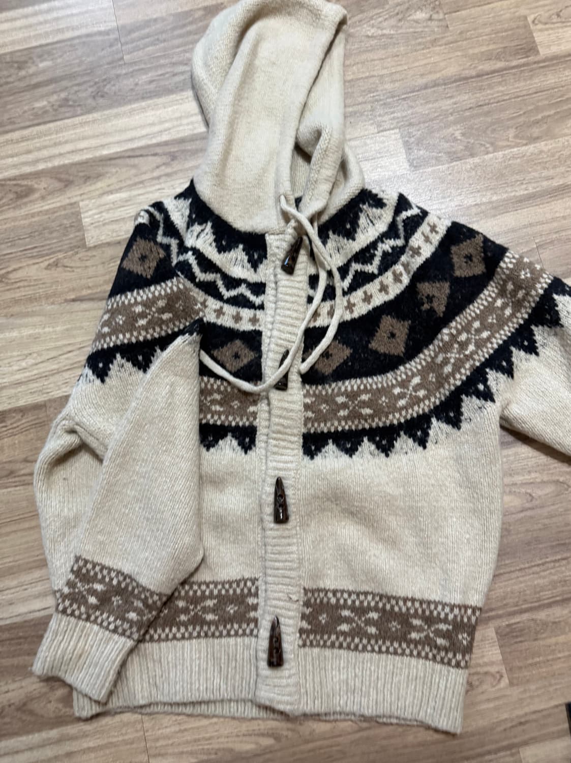 라퍼지스토어 / 울 자카드 후드 더블 니트 베이지 / M 상품이미지1