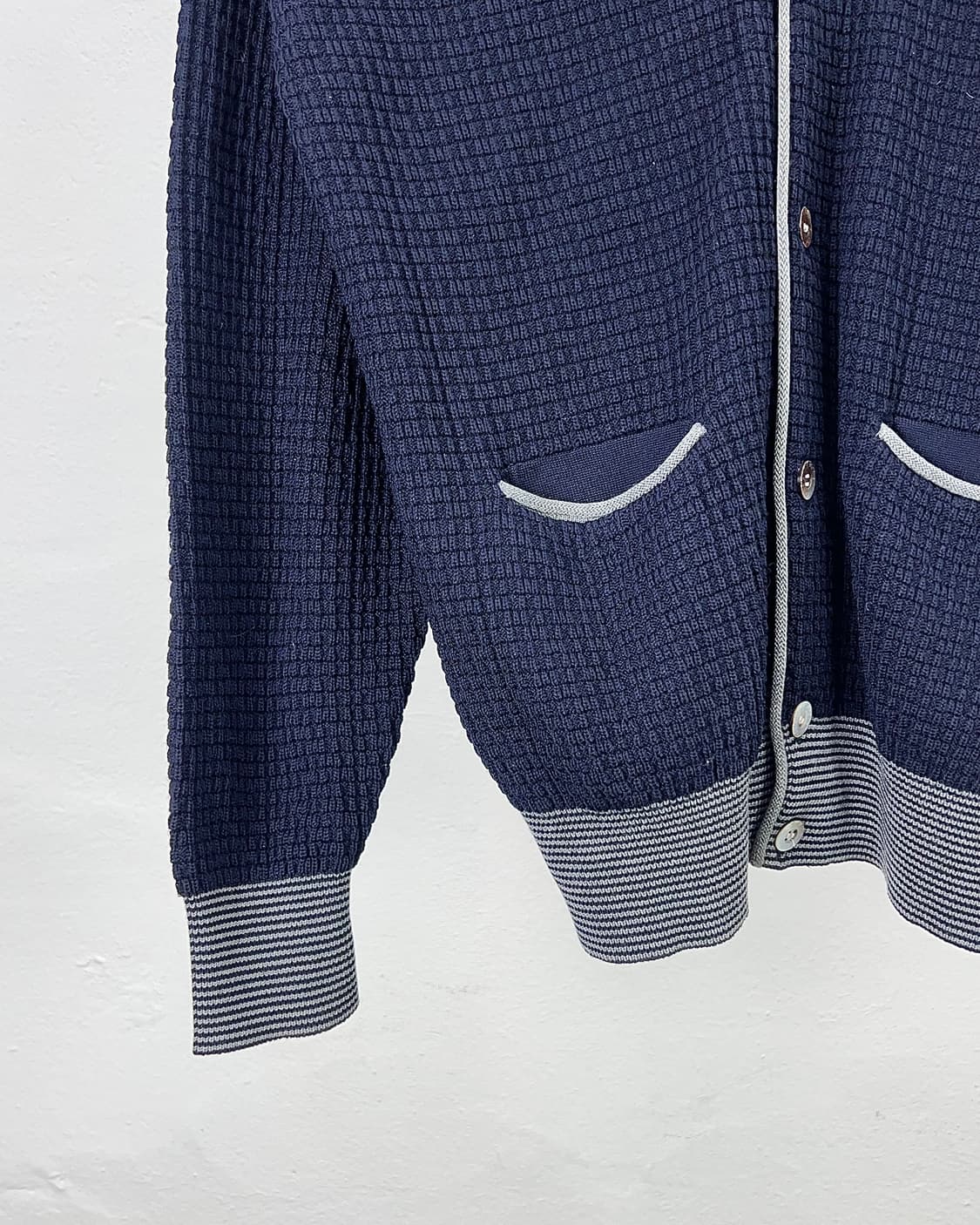 90s 크리스찬 디올 네이비 와플 배색 니트 가디건 상품이미지4