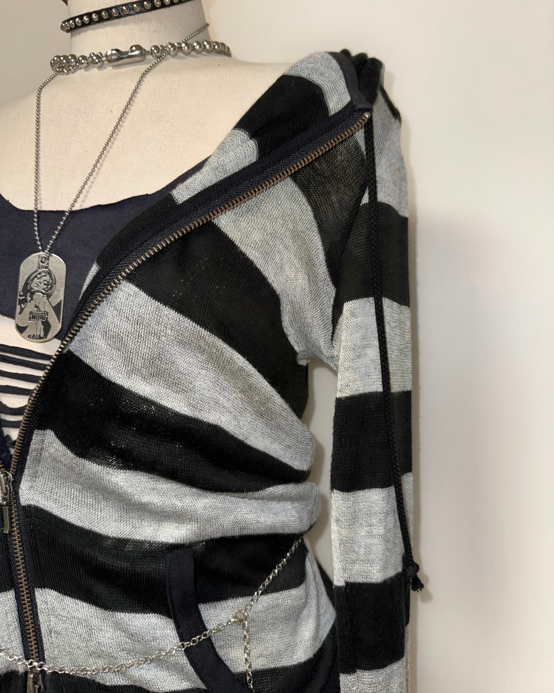 단가라 니트 와투케 데일리 후드집업 상품이미지3