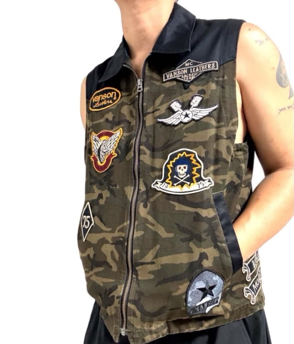 Vanson Leather 패치스 카물라쥬 베스트 상품이미지2