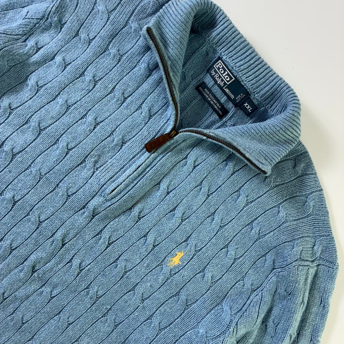 Polo 폴로 랄프로렌 투사실크100% 라벤더블루 케이블 쿼터집업 니트 상품이미지3