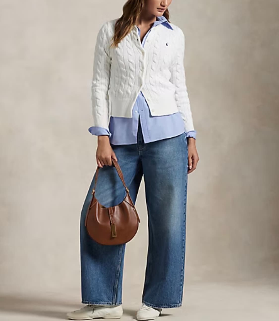 폴로 랄프로렌 QR 케이블 니트 코튼 크루넥 가디건 화이트 S 상품이미지5