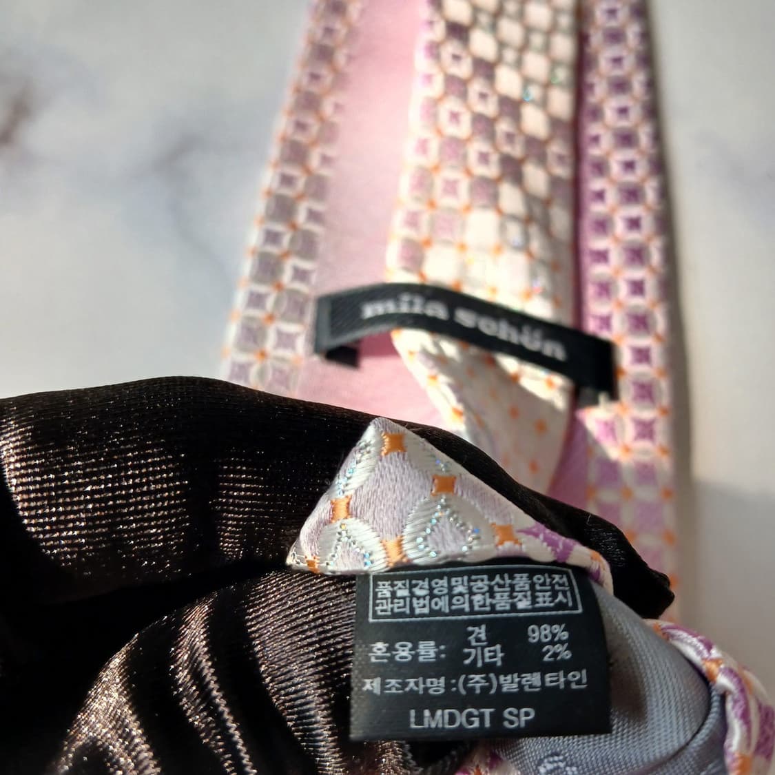 밀라숀 실크 핑크 패턴 넥타이 9cm A+등급 e807 상품이미지10