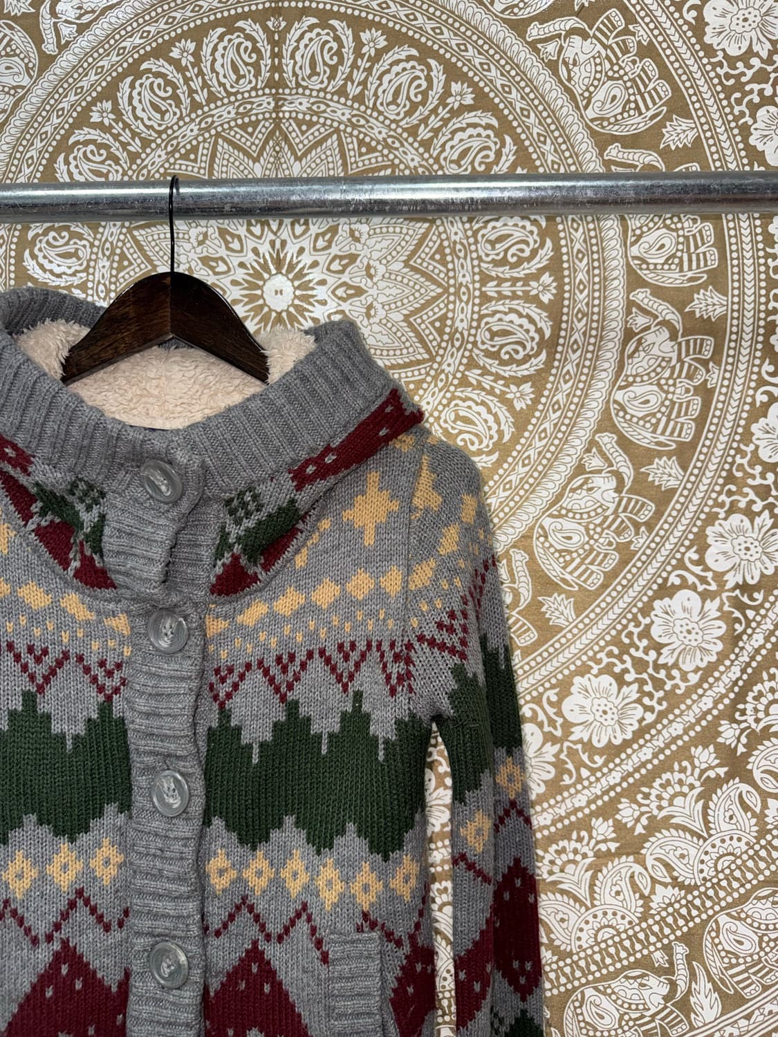 빈티지 에스닉 양털 기모 니트 후드 가디건  상품이미지4