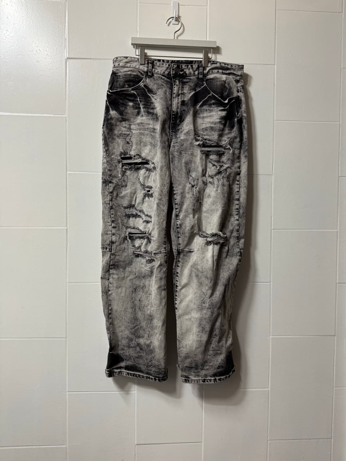 스모크라이즈 아이스 워시드 데미지 와이드 데님진 상품이미지1