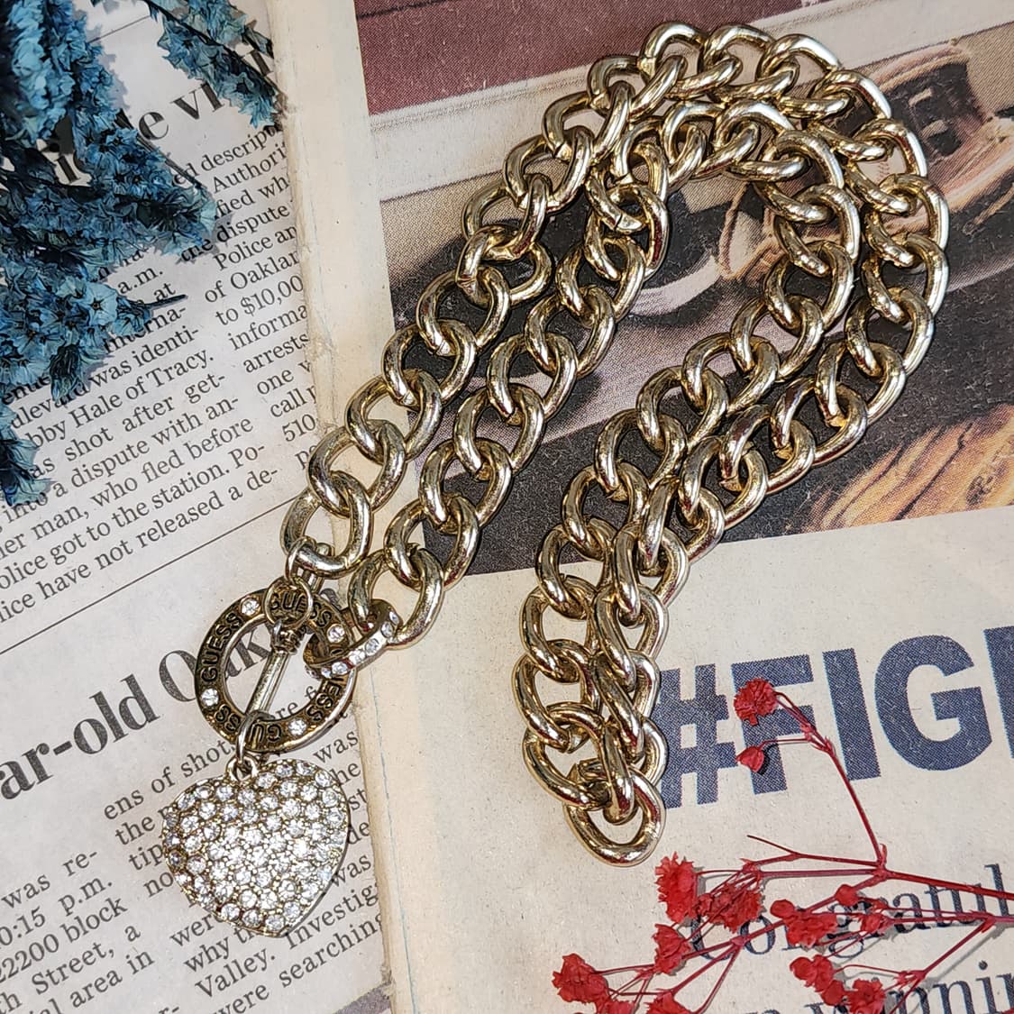 90s 프랑스 빈티지 쥬얼리 게스 볼륨 체인 스테이트먼트 목걸이 상품이미지1