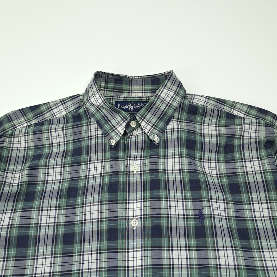 CL707 XL 폴로 90s 말레이시아판 코튼 타탄체크 그린 셔츠 남방 상품이미지2