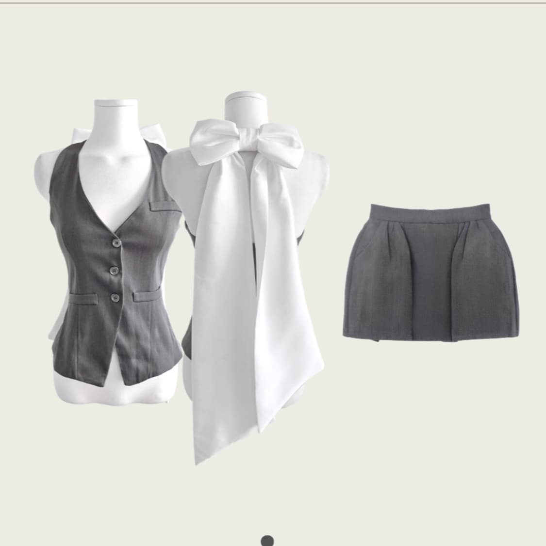 클라우드 이모션 프랑제리 그레이 백 리본 투피스 셋업 상품이미지1