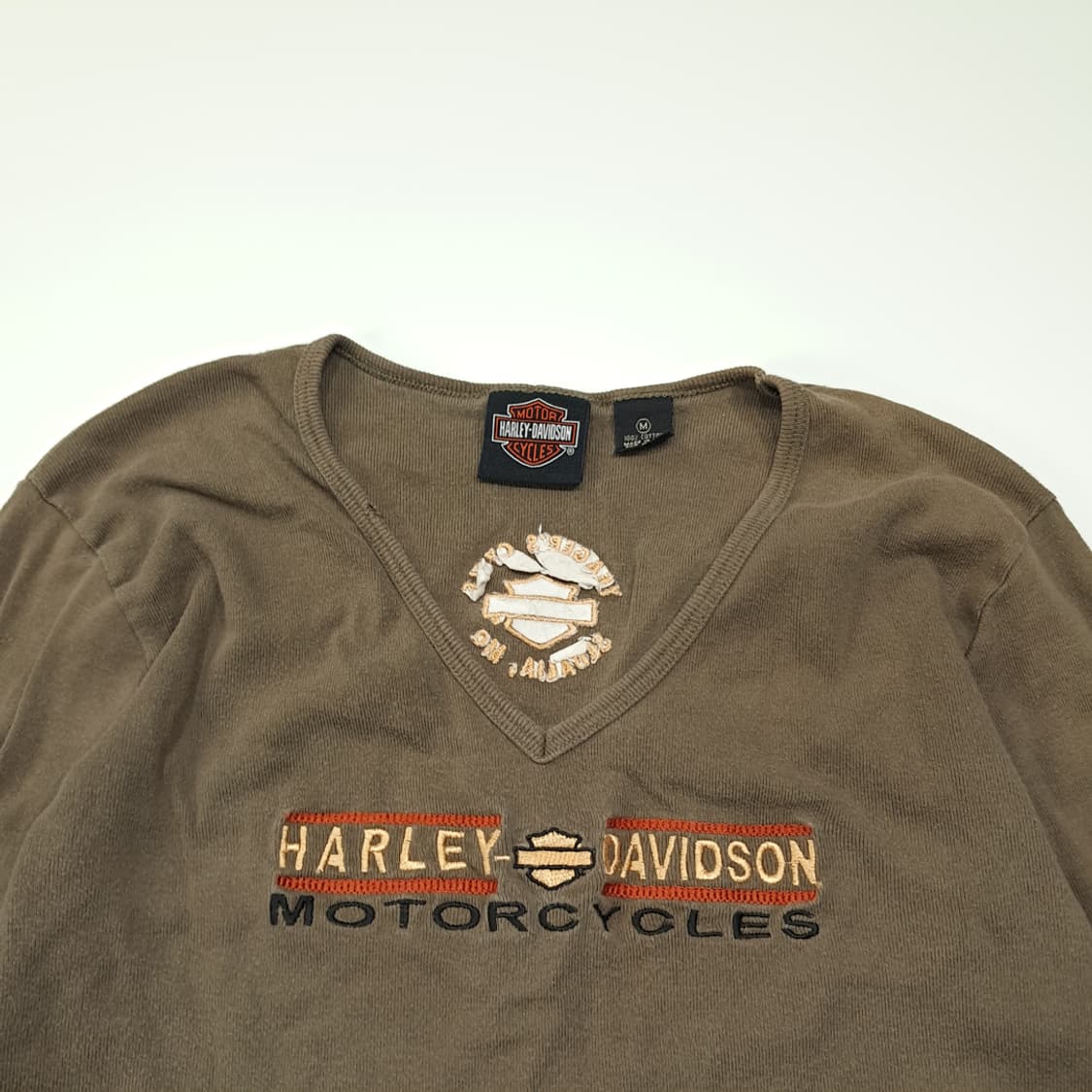 CL564 M 할리데이비슨 00s  미국판 브라운 브이넥 티셔츠 상품이미지2