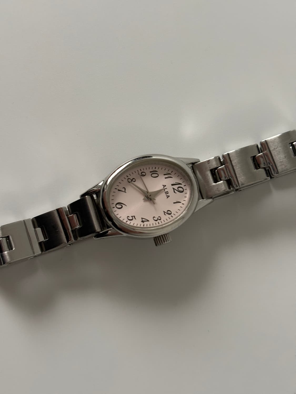세이코 알바 1990년대 빈티지 시계 핑크 실버 오벌 쿼츠 여성 상품이미지4