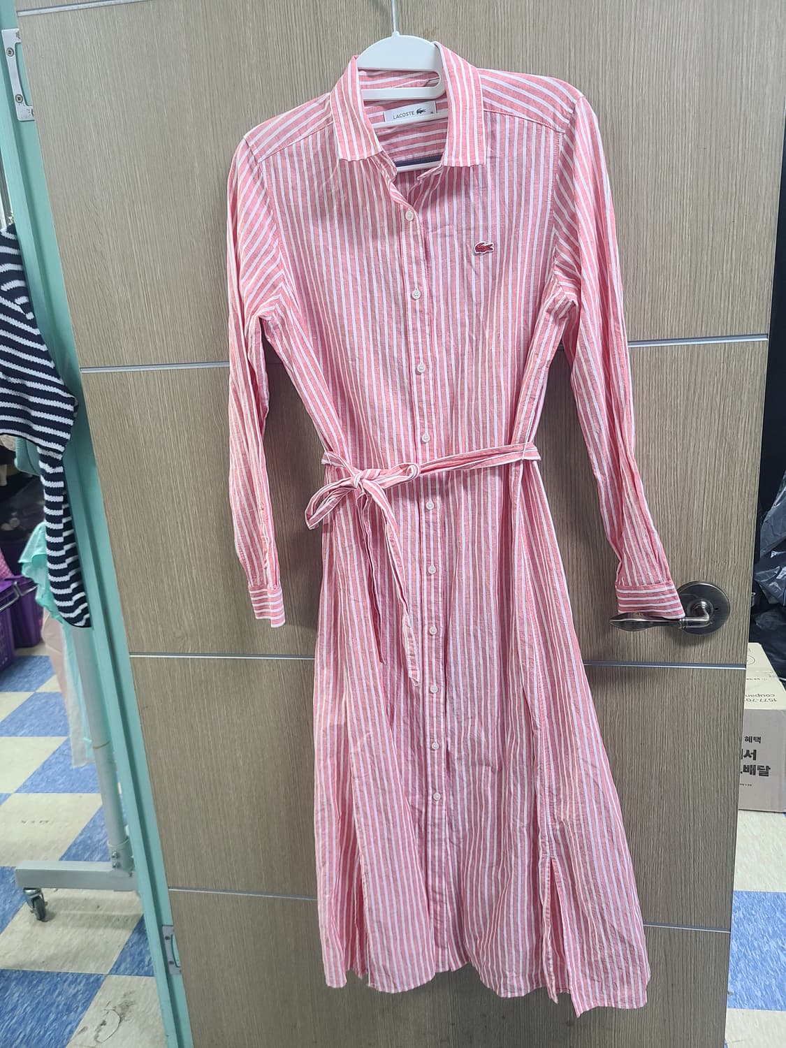 라코스테 스트라이프 벨티드 롱원피스 36 상품이미지1