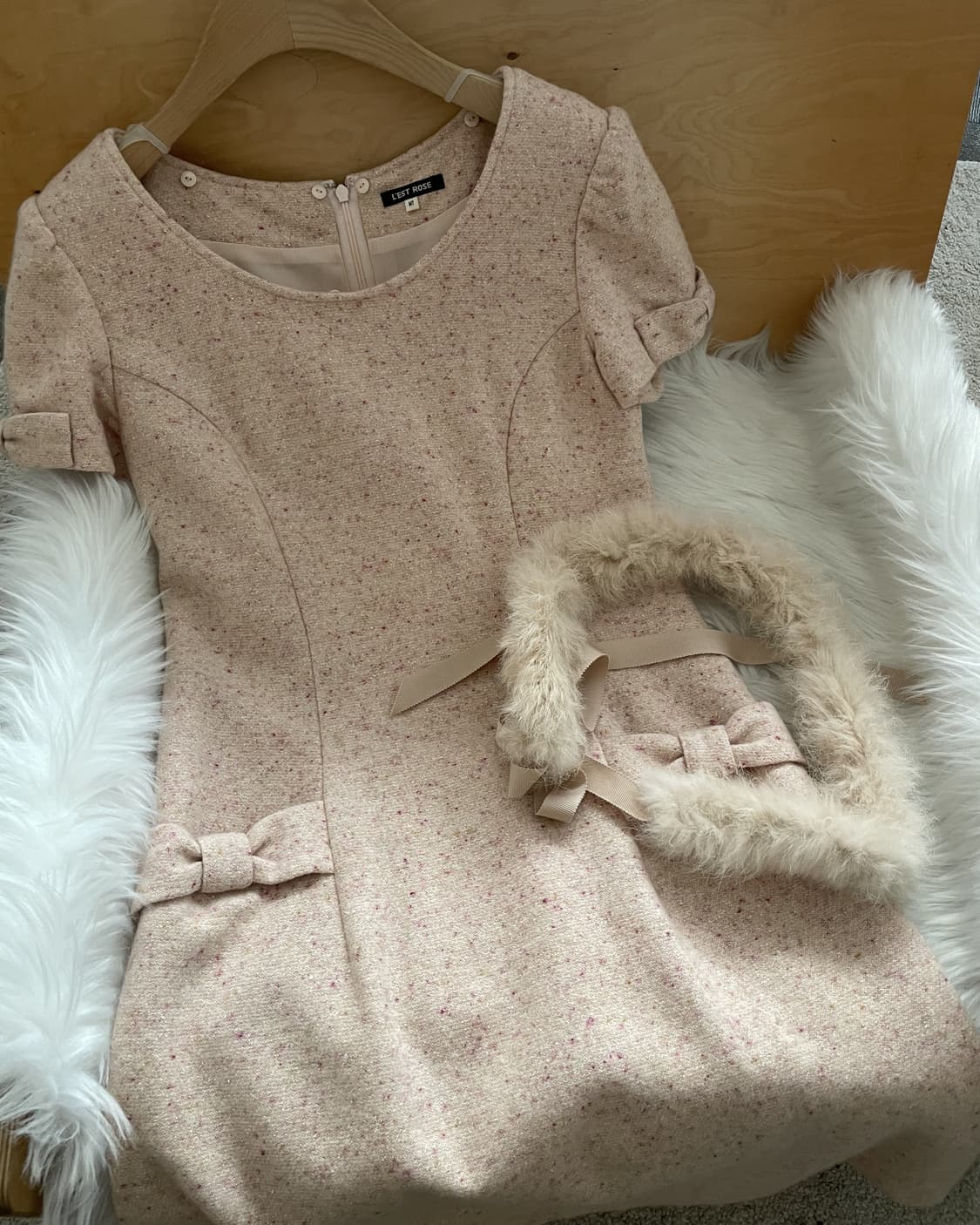 vintage ribbon rabbit fur midi dress 상품이미지2