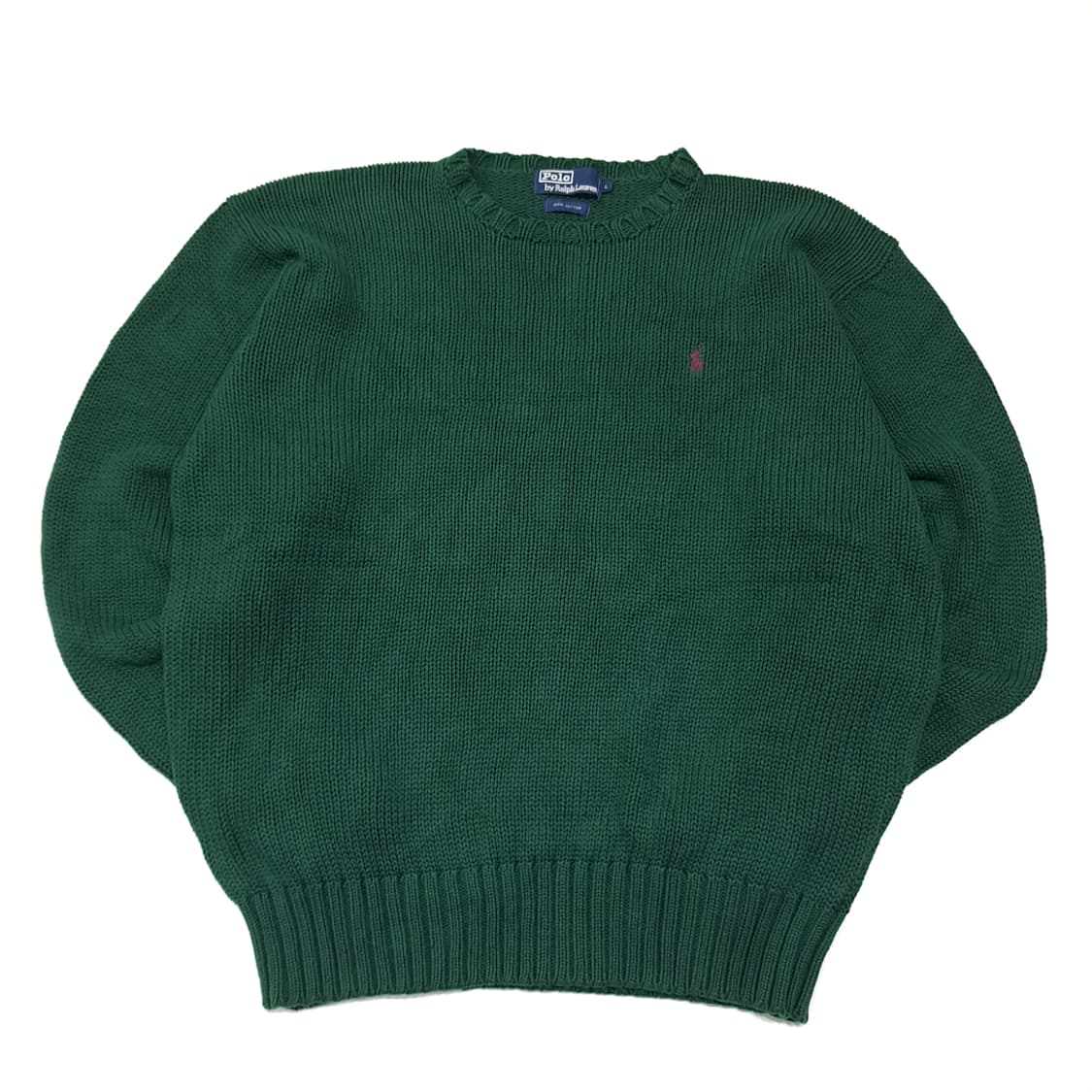CL044 L 폴로 랄프로렌 포레스트 그린 헤비 코튼 라운드 니트 상품이미지1