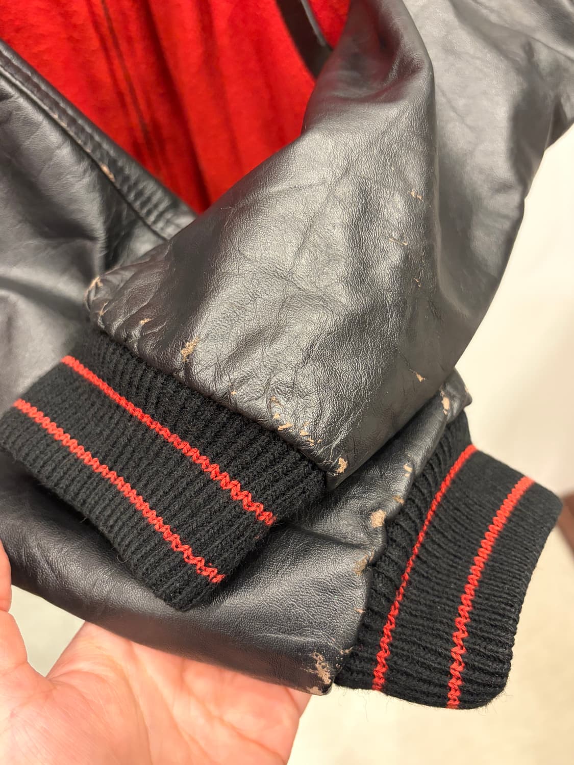 90s Trader Bay 빈티지 ALASKA 리얼레더 울 바시티 자켓 상품이미지7