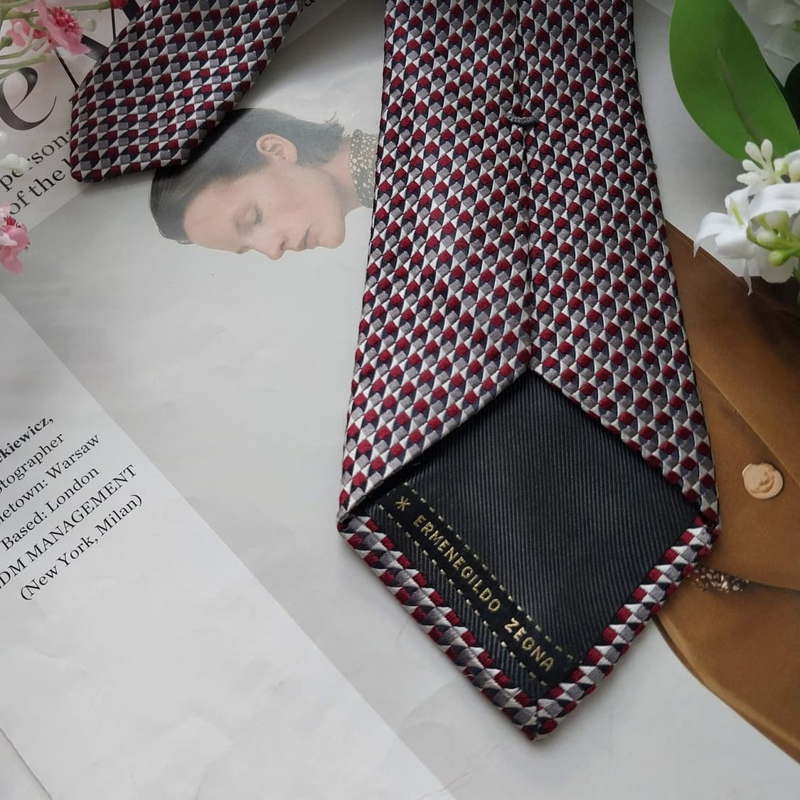 제냐 실크 레드 마이크로 지오메트릭 넥타이 8.6cm A+등급 K1660 상품이미지8