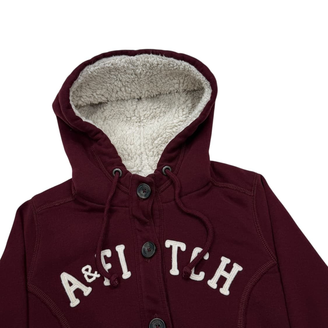 아베크롬비 빈티지 쉐르파 버건디 딱붙핏 단추 후드집업 Y2K 자켓 S 상품이미지2