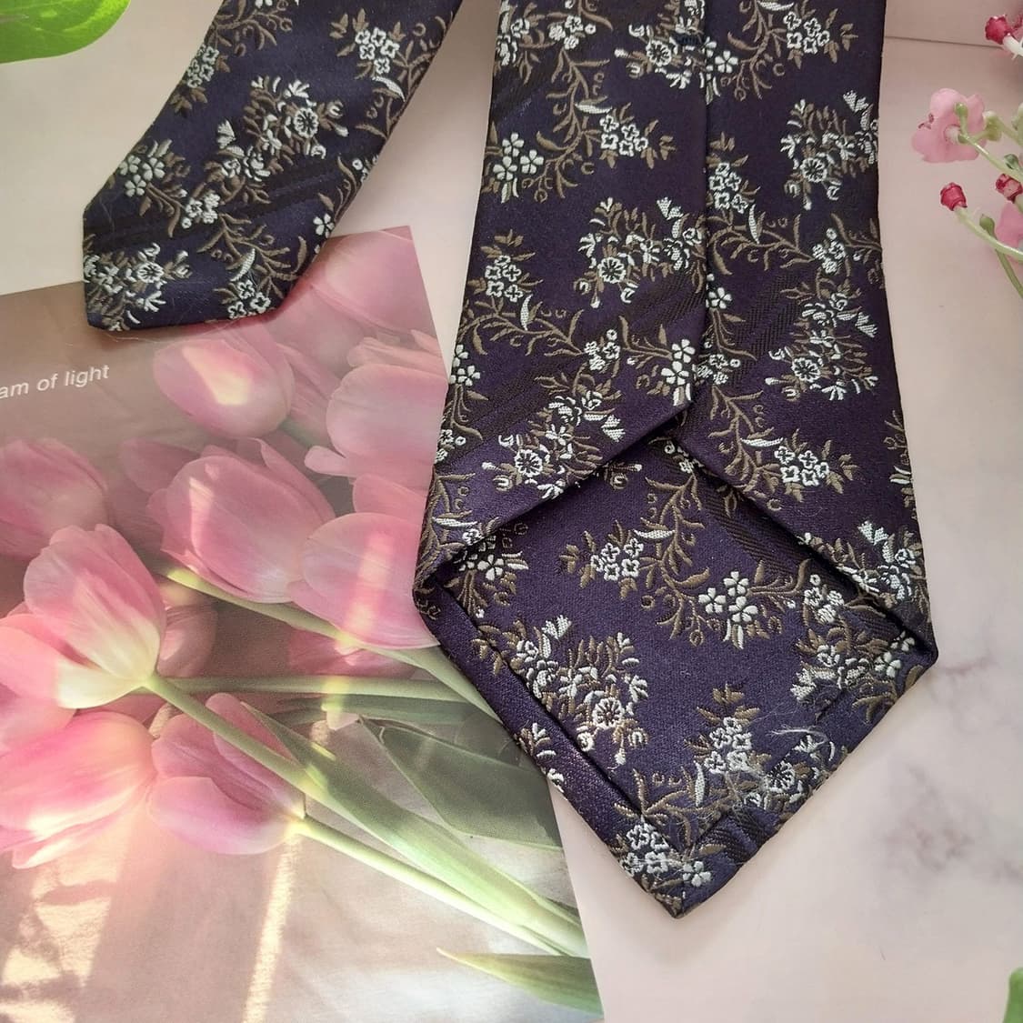 폴스미스 실크 네이비 플라워 자카드 넥타이 8.5cm A+등급 K1406 상품이미지6