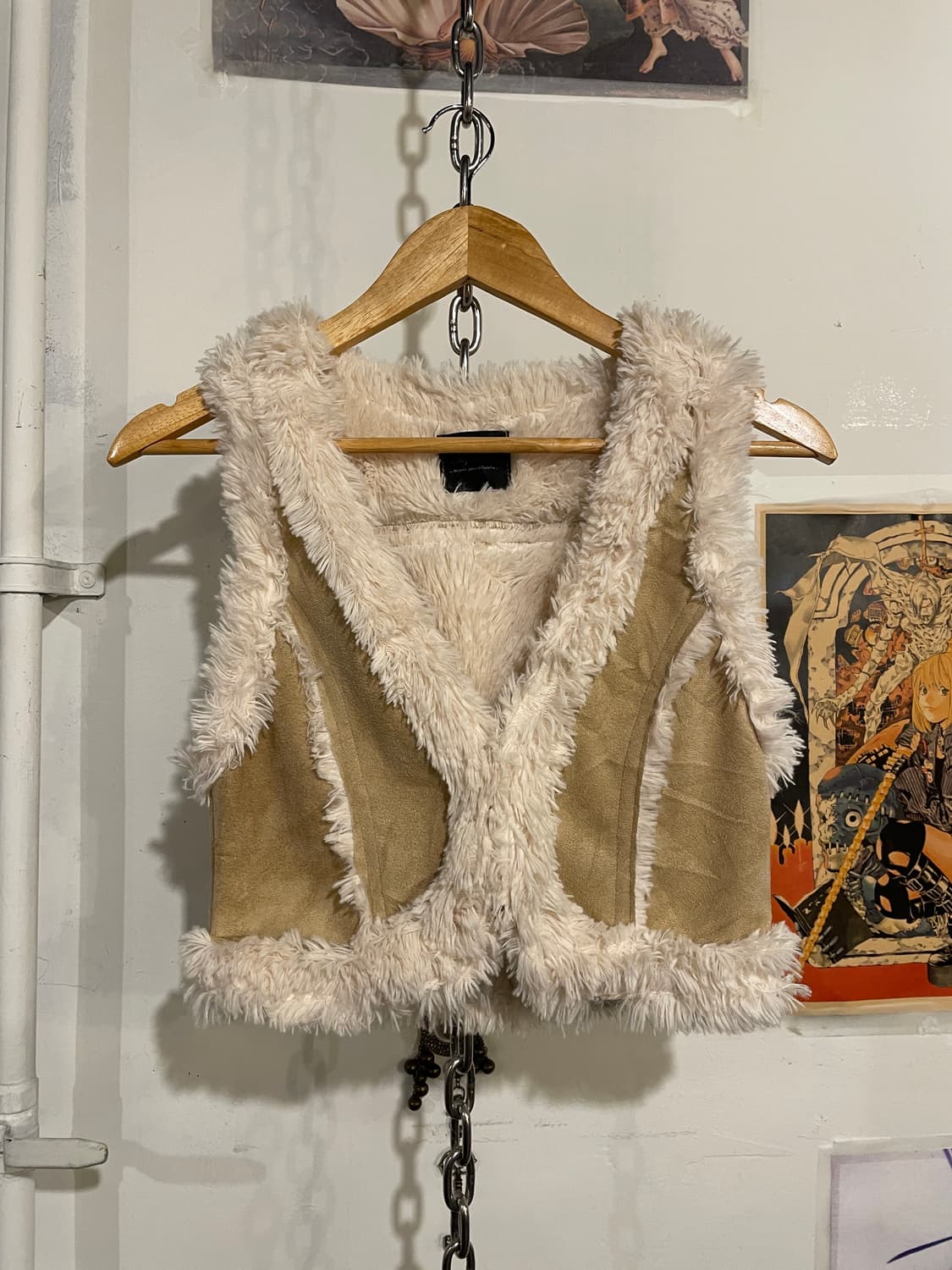 아이보리 퍼 베이지 크롭 베스트 y2k 갸루 상품이미지1