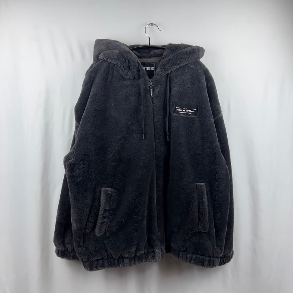 (105) 디스트나인 밍크 보아 후드집업 차콜 상품이미지2