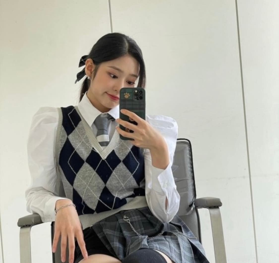 택O) [s] 엔오르 아가일 패턴 베스트 그레이 상품이미지5