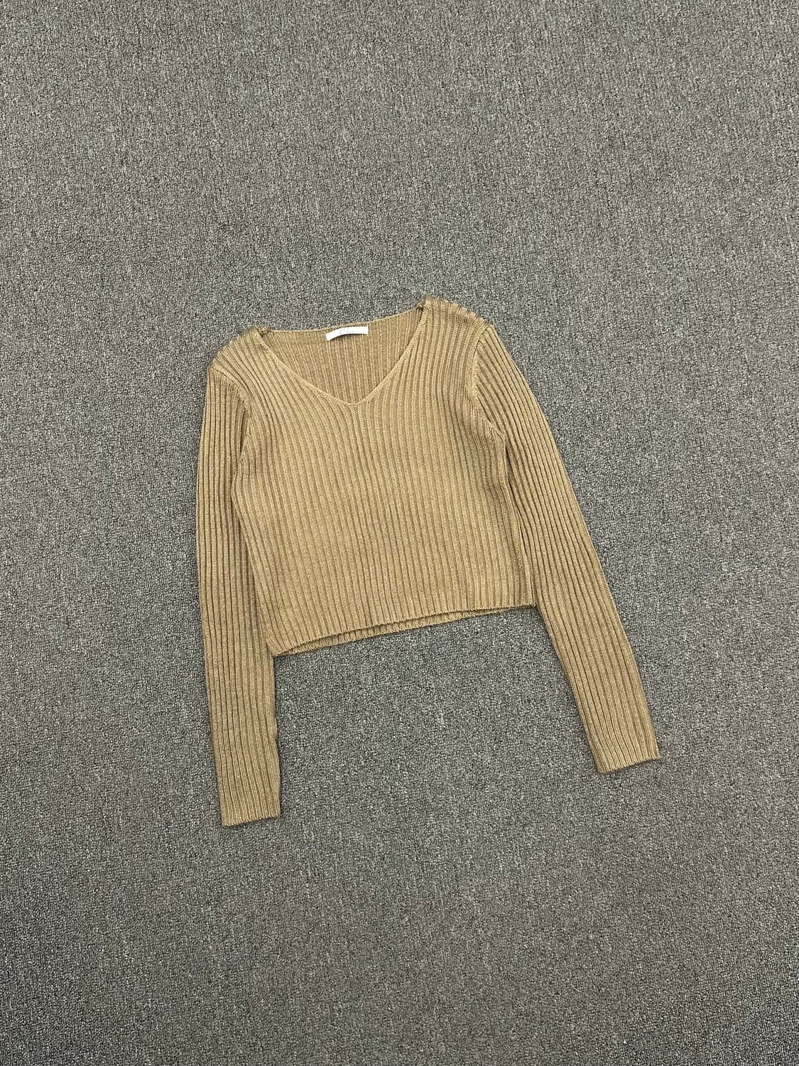 OS)Japanese vintage 여성 브이넥 골지 탑 상품이미지1