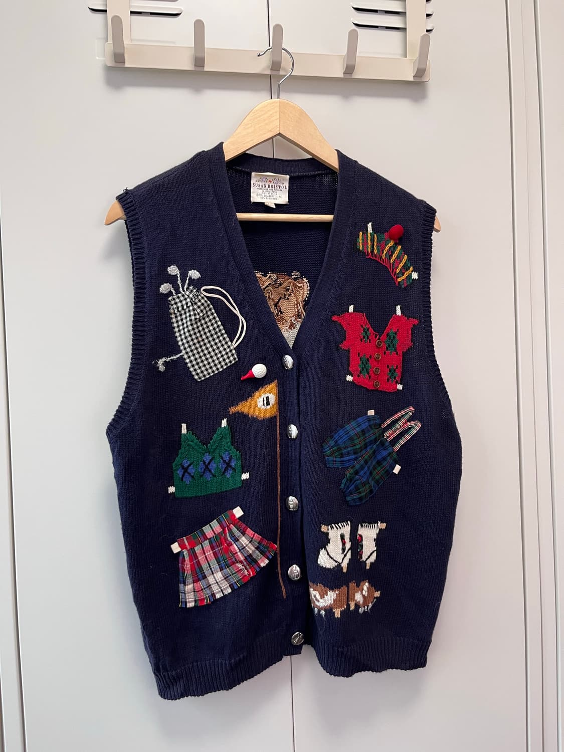 (Rare) Susan bristol 핸드메이드 자수 패치 니트 조끼 상품이미지2