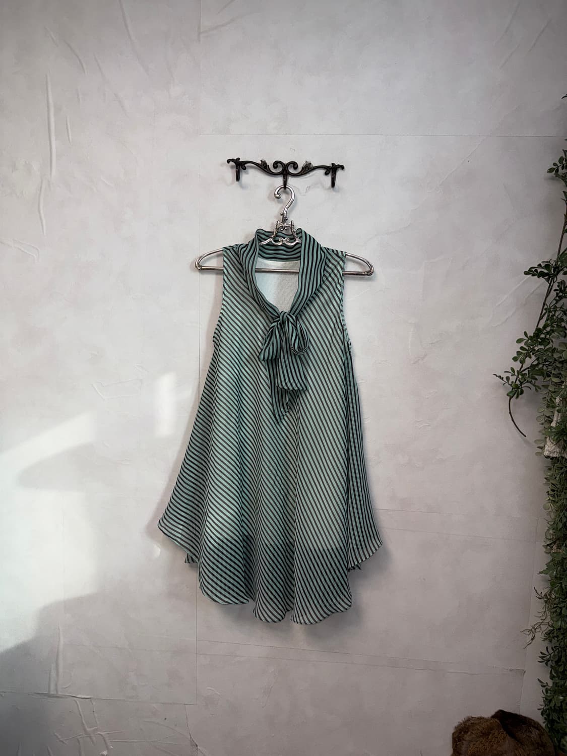 Mint brown chiffon stripe halter ops 상품이미지3