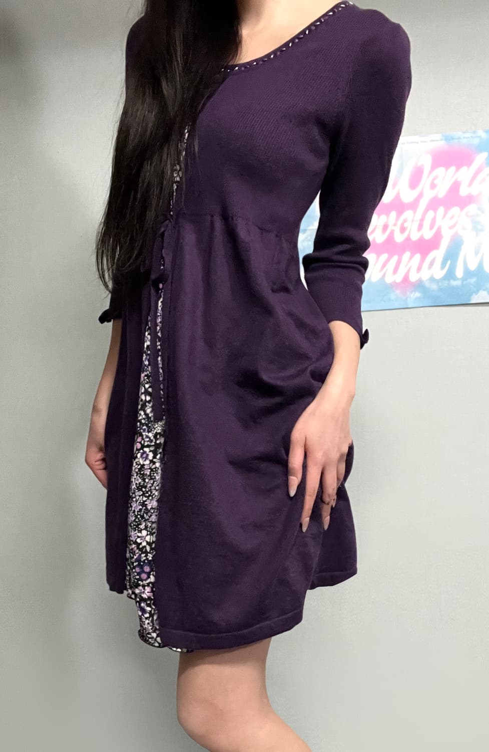 모리 하구미 에스닉 리본 쥬얼리 플로럴 퍼플 원피스 상품이미지2