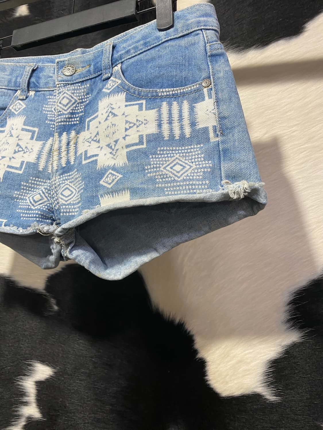 Japanese vtg 에스닉 문양 프린팅 데님 숏츠 상품이미지4