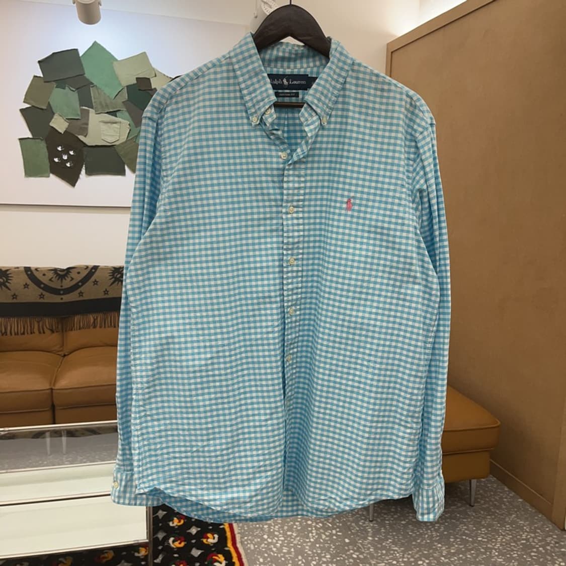 폴로 랄프로렌 커스텀핏 핑크포니 하늘체크 셔츠 L C08181 상품이미지3