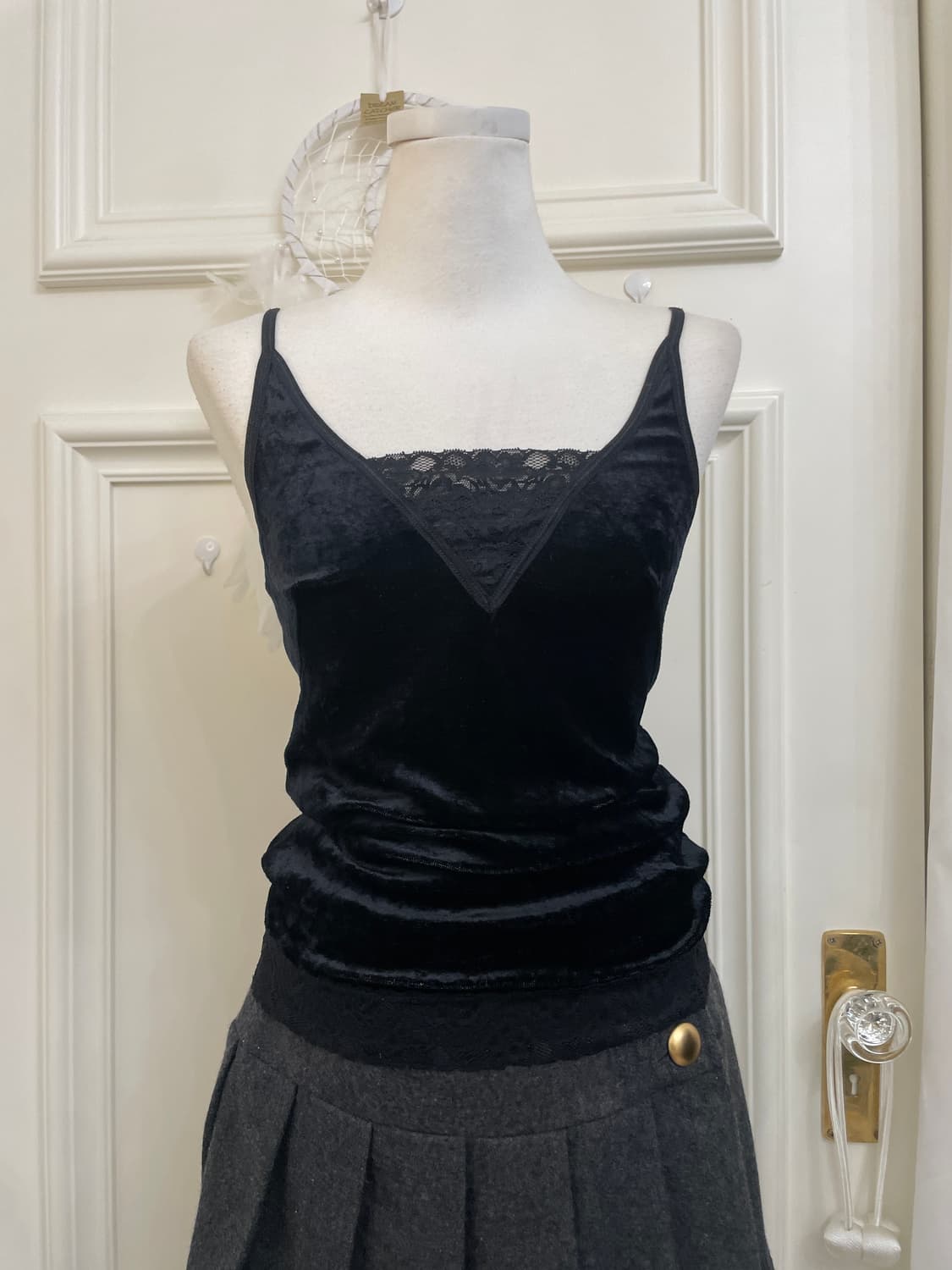 black sleeve crochet shirring knit top&l 상품이미지8