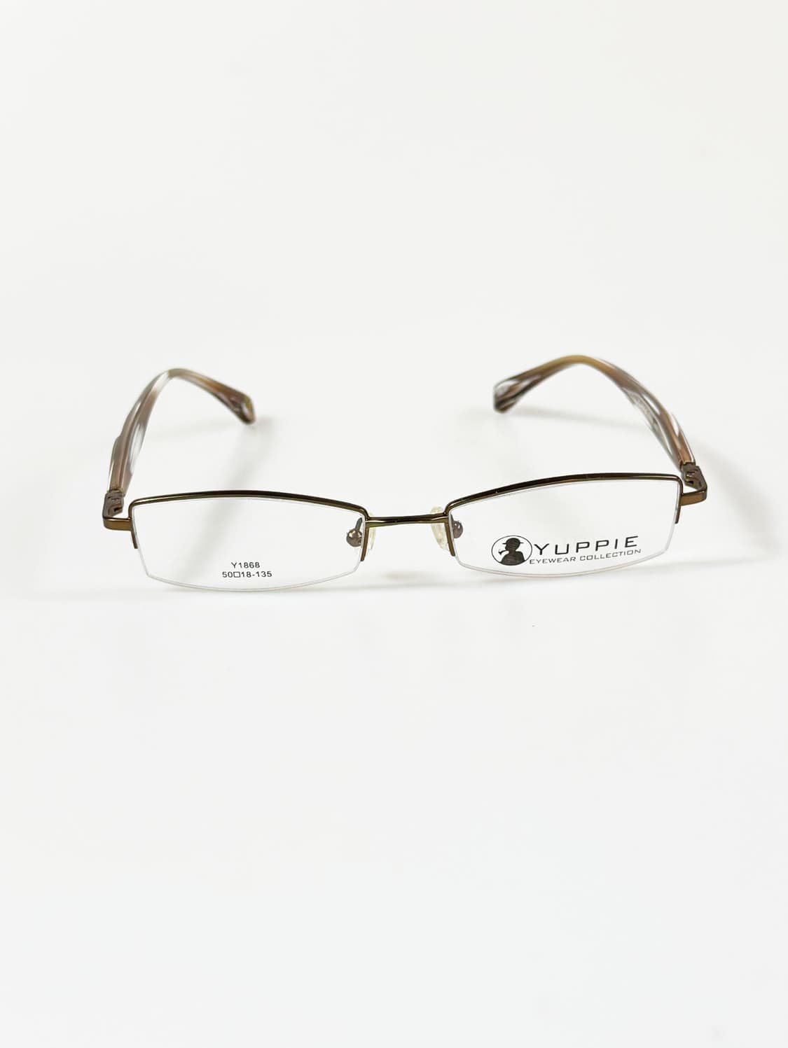 YUPPIE 브라운 메탈 반무테 스퀘어 빈티지 안경 상품이미지2