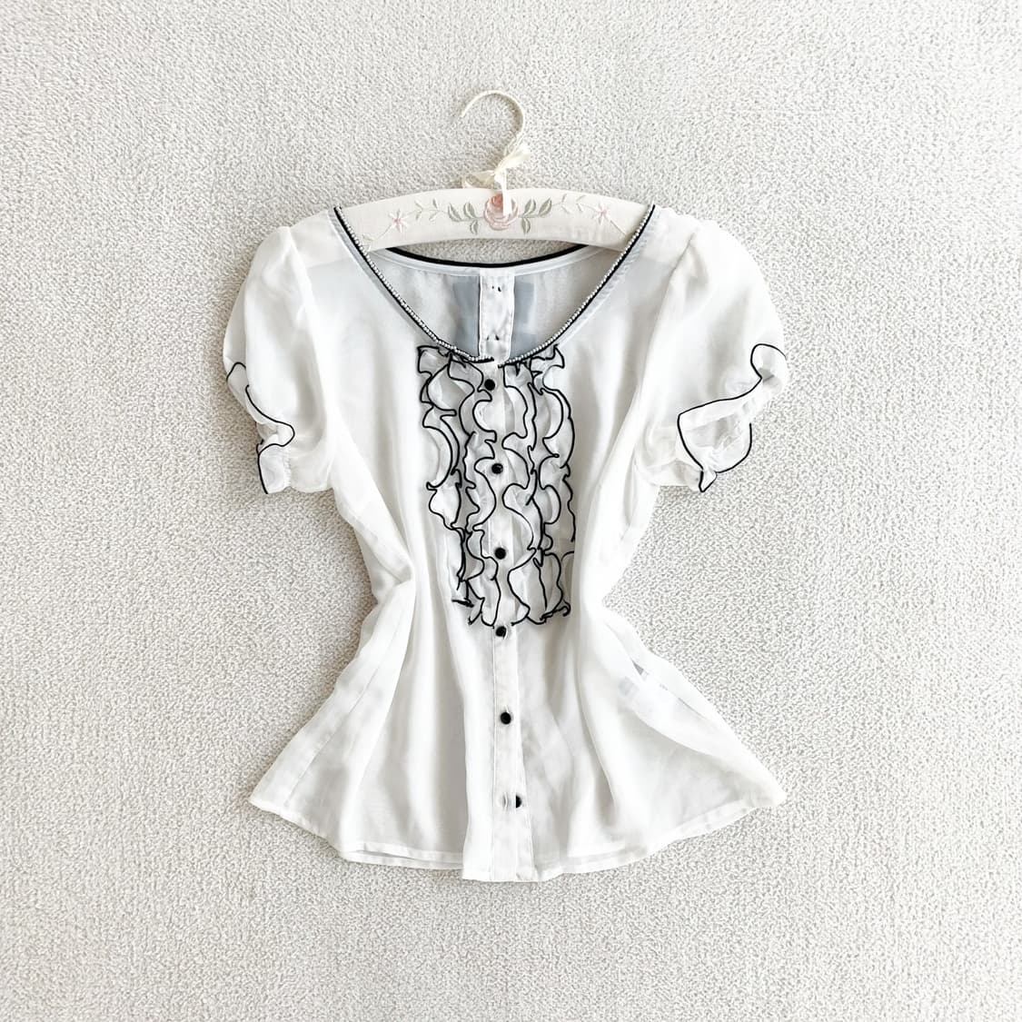 러블리 ♥ 화이트블랙 리본 프릴bl 상품이미지1