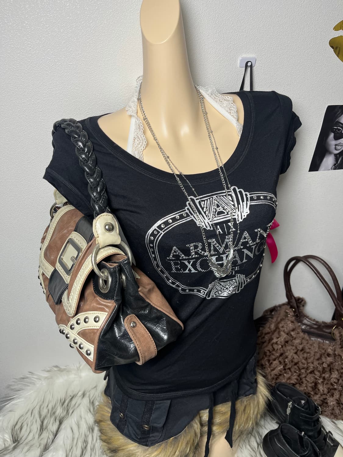 Armani Exchange 글리터 큐빅 반팔티 블랙 상품이미지2